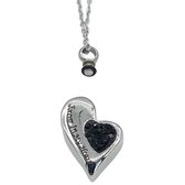 Collier avec pendentif en frêne - Pendentif commémoratif coeur dans le coeur avec de belles pierres de zircone foncées - Acier de Premium - Longueur 50 cm