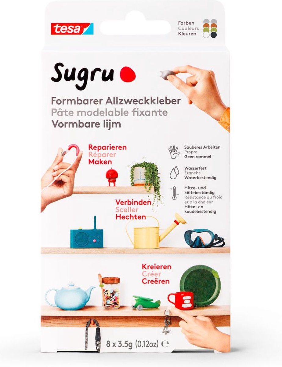 tesa Sugru Kneedlijm 41285-00001-00 Zwart, Wit, Groen, Bruin, Grijs 8 stuk(s)