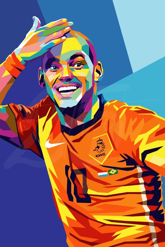 Voetbal Poster - Sneijder Poster - Nederland - Nederlands Elftal - Wesley Sneijder - Abstract Portret - WK 2010 - Wanddecoratie - 61x91 - Geschikt om in te lijsten