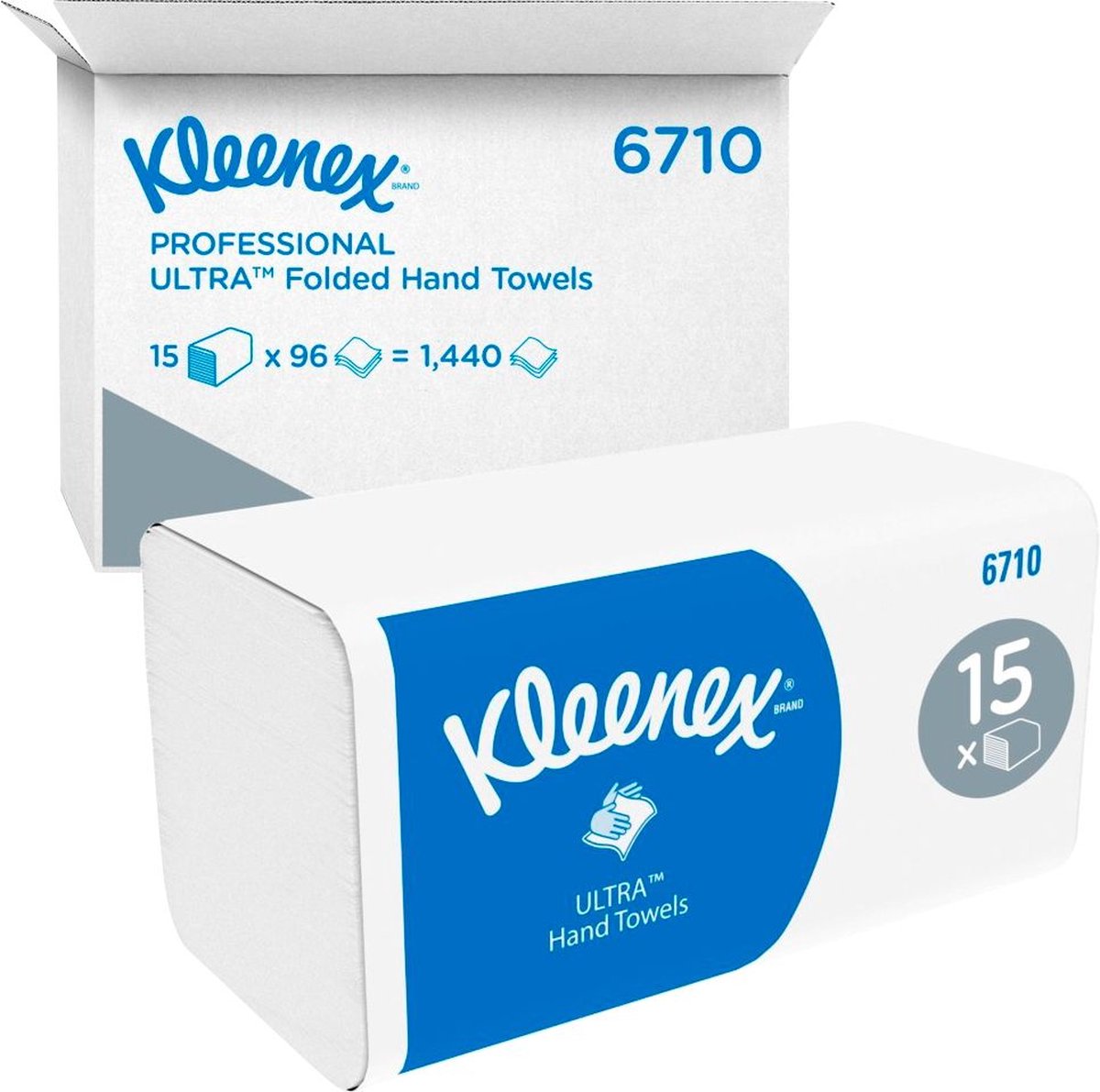 Kleenex® Ultra™ papieren handdoeken 6710, 3-laags, 31,8 x 21,5 cm, interfold, 15 pakken á 96 handdoeken, wit
