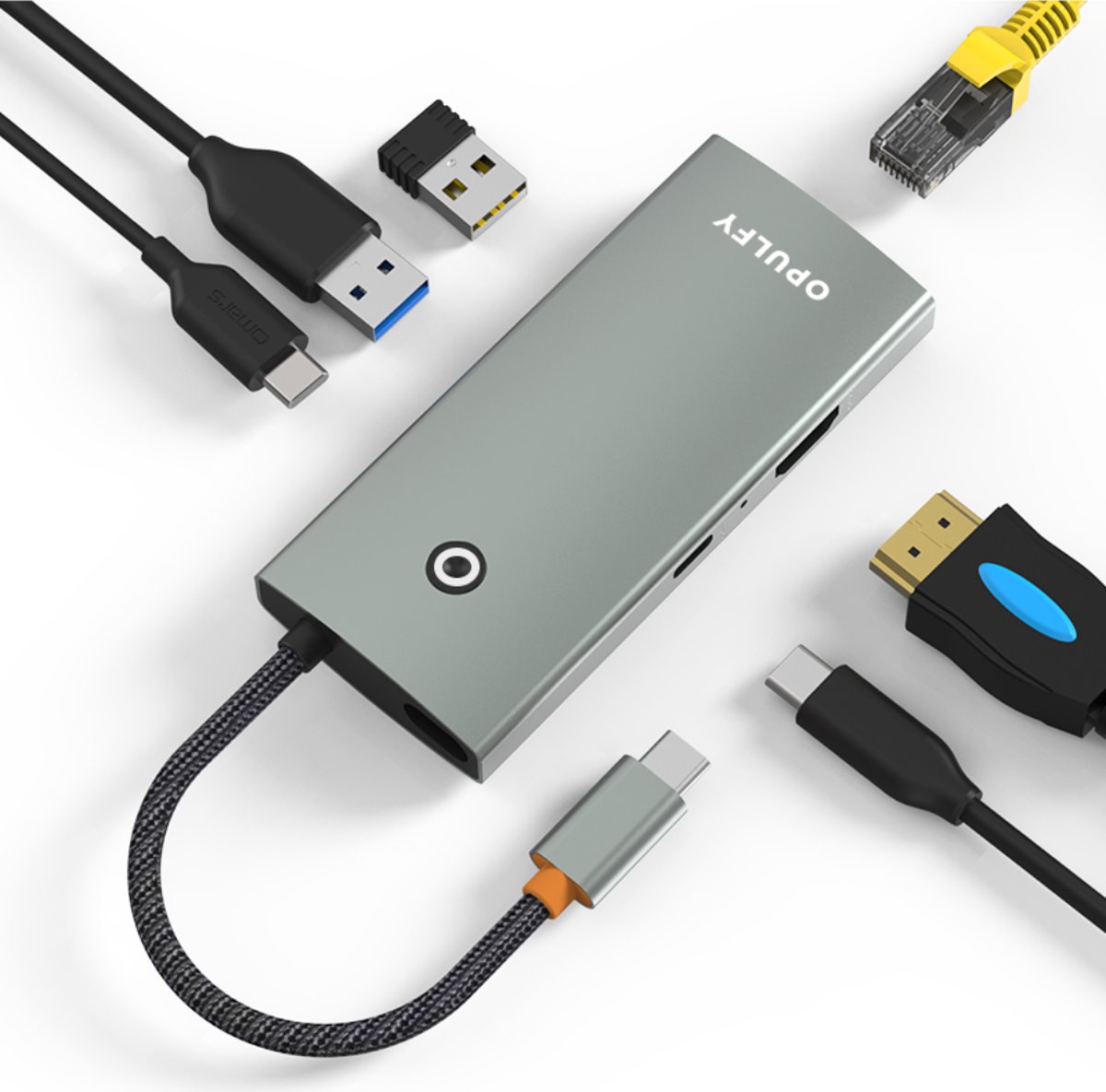 Opulfy - 6-in-1 USB-C HUB - Docking Station - HDMI - USB C Hub - USB - RJ45 - Laptop - Telefoon - USB-C - Power Delivery - Type-C