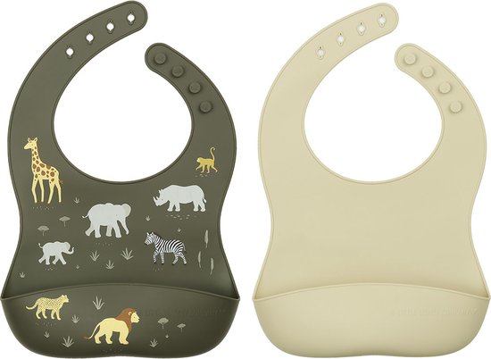 Bavoir bébé, 2 pièces, bavoirs en silicone avec bac de récupération, sans  BPA