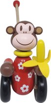 Playwood Houten duwstok aap met banaan loopstok duwfiguur