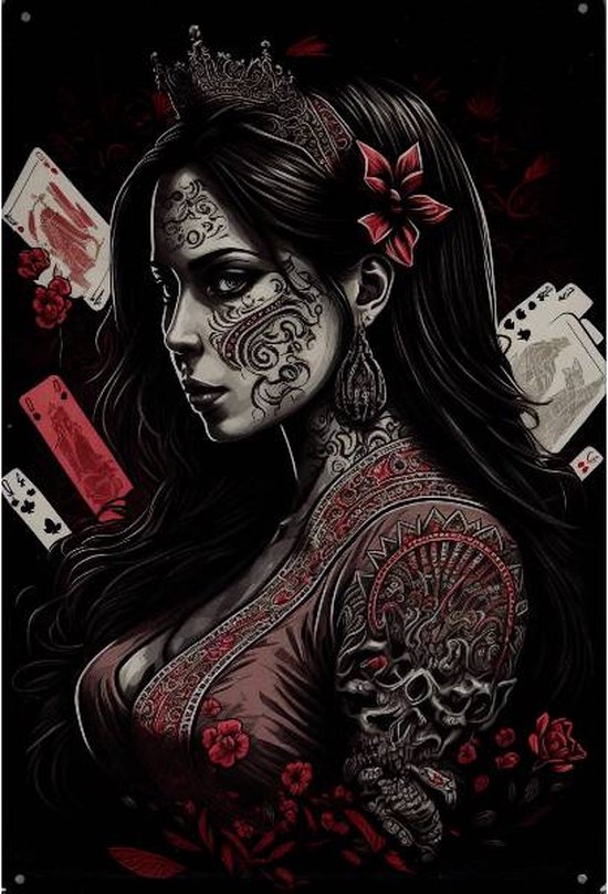 Metalen wandbord Tattoo Girl - 20 x 30 cm