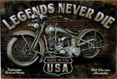 Metalen wandbord Motor Legends Never Die - 20 x 30 cm