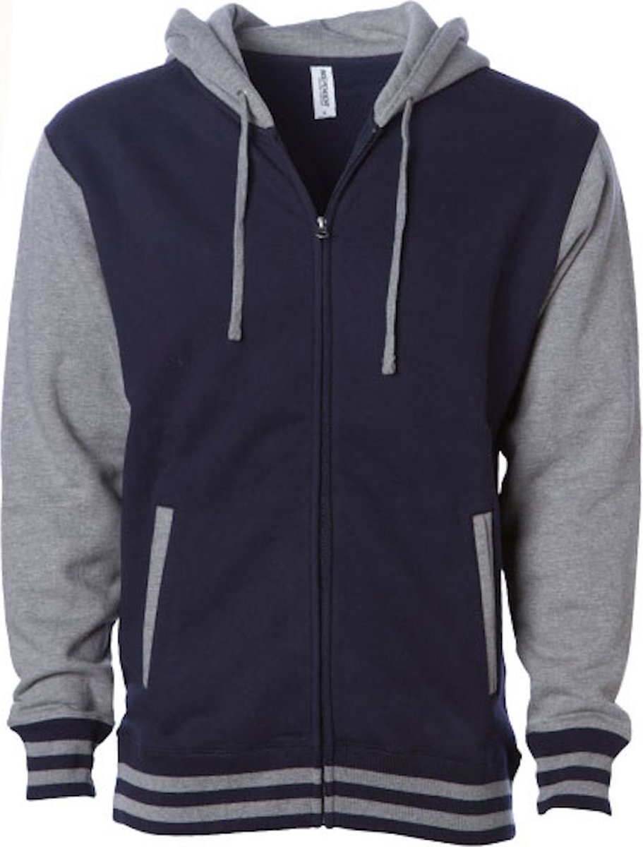 Independent Unisex Heavyweight Varsity Zip Hood NP351 Classic /Gunmetal Heather Marineblauw
