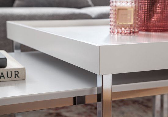 MISNODE Set van 2 moderne salontafels, rechthoekige tafel met ronde bijzettafel, moderne woonkamertafelset met kunstmarmer motief (goud