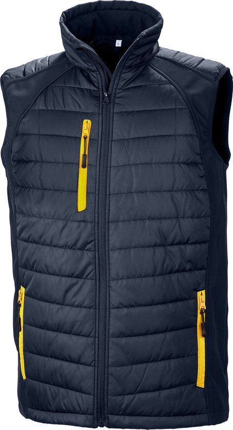 Black Compass gewatteerde softshell bodywarmer 'Result' Navy/Yellow - 3XL