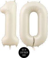 Cijfer Helium Folie ballon XL - 10 jaar cijfer - Creme - Satijn - Nude- 100 cm - leeftijd 10 jaar feestartikelen verjaardag