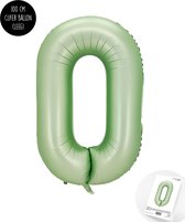 Cijfer Helium Folie Ballon XXL - 0 jaar cijfer - Olive - Groen - Satijn - Nude - 100 cm - leeftijd 0 jaar feestartikelen verjaardag
