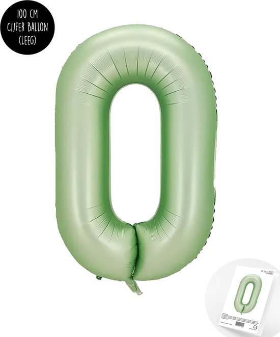 Cijfer Helium Folie Ballon XXL - 0 jaar cijfer - Olive - Groen - Satijn - Nude - 100 cm - leeftijd 0 jaar feestartikelen verjaardag