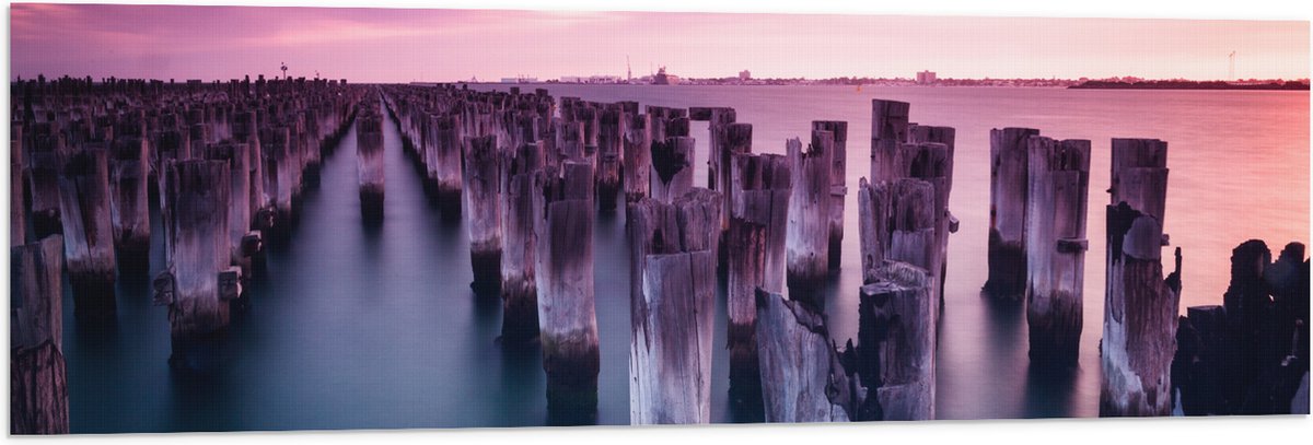 Vlag - Palen - Water - Hout - Zee - Kleuren - 120x40 cm Foto op Polyester Vlag