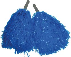 Cheerballs - set van 2x - blauw - pompoms met franjes en stick handgreep - 25 cm - kinderen