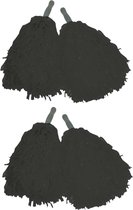Cheerballs/pompoms - set van 4x - zwart - met franjes en stick handgreep - 25 cm - voor kinderen