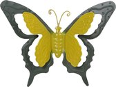 Mega Collections tuin/schutting decoratie vlinder - metaal - groen - 24 x 18 cm