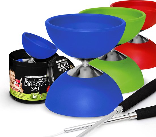 Blue & White Narren Diabolo Set Mit Aluminium Sticks - Gummi Diablo Für Anfänger & Profis