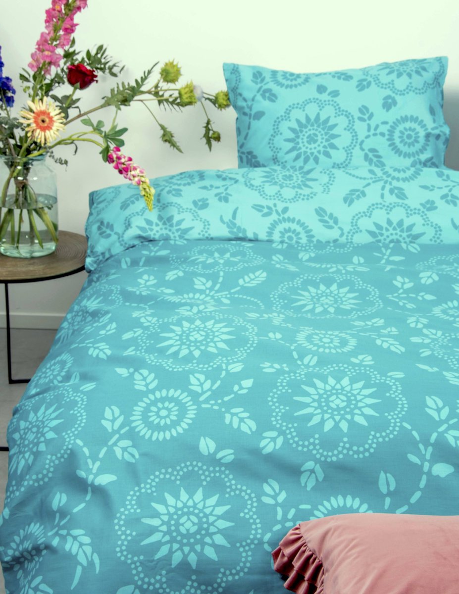 SENZA DONNA 100% Katoen Satijn Dekbedovertrek 240x200/220-2x60x70 cm ( 260 cm Lang ) RACHEL BLAUW