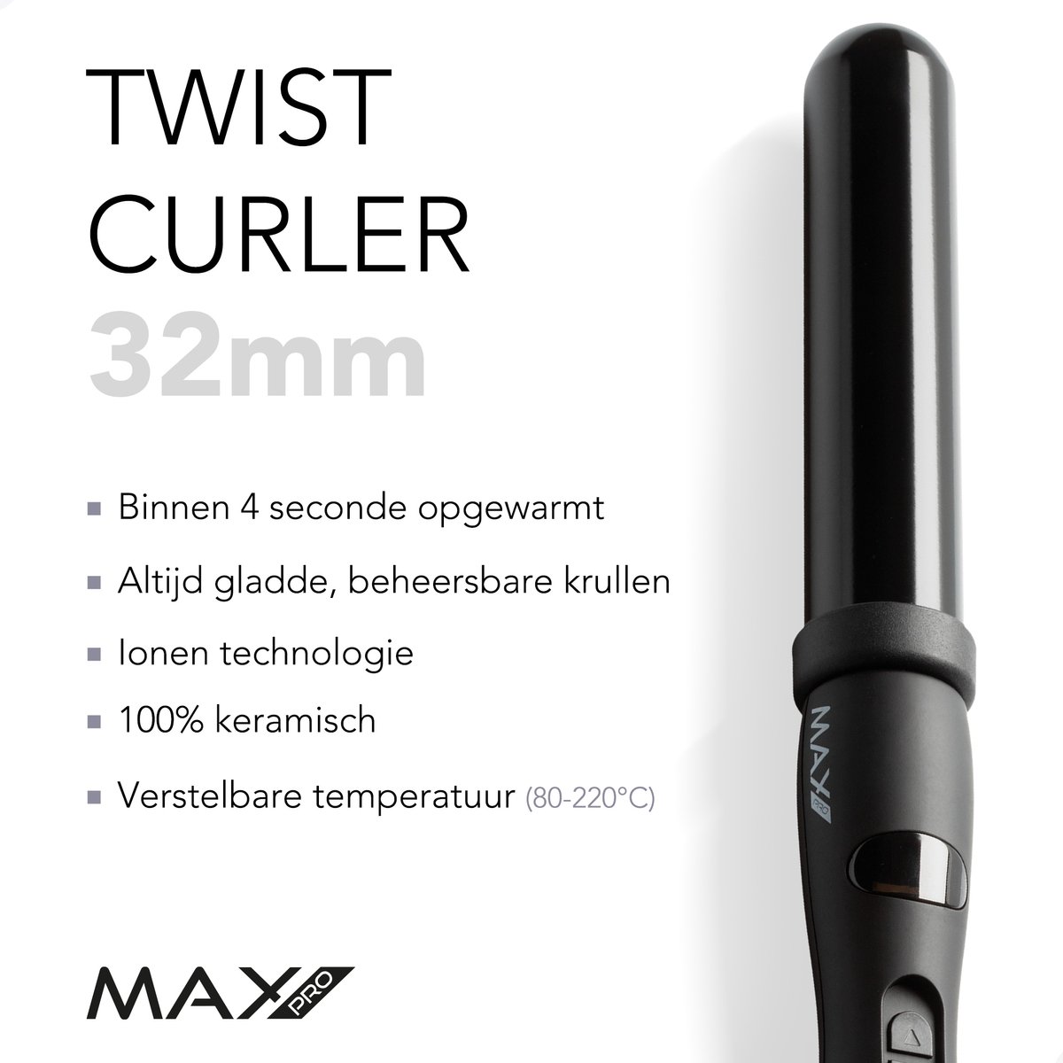 Max Pro Twist 32mm Krultang - Curling iron - Levenslange Garantie -  Inclusief... | bol