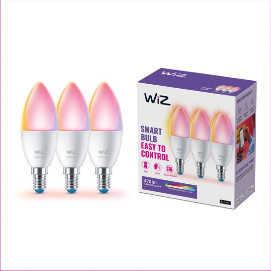 WiZ Kaarslamp 2-pack - Slimme LED-Verlichting - Gekleurd en Wit Licht - E14 - 40W - mat - Wi-Fi
