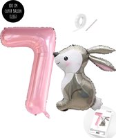 Snoes - Stampertje Basis ballon set XXL Cijferballon Baby Roze Pink Nude 7 - Lief Konijn + Cijfer Ballon 7 Jaar - Helium Geschikt