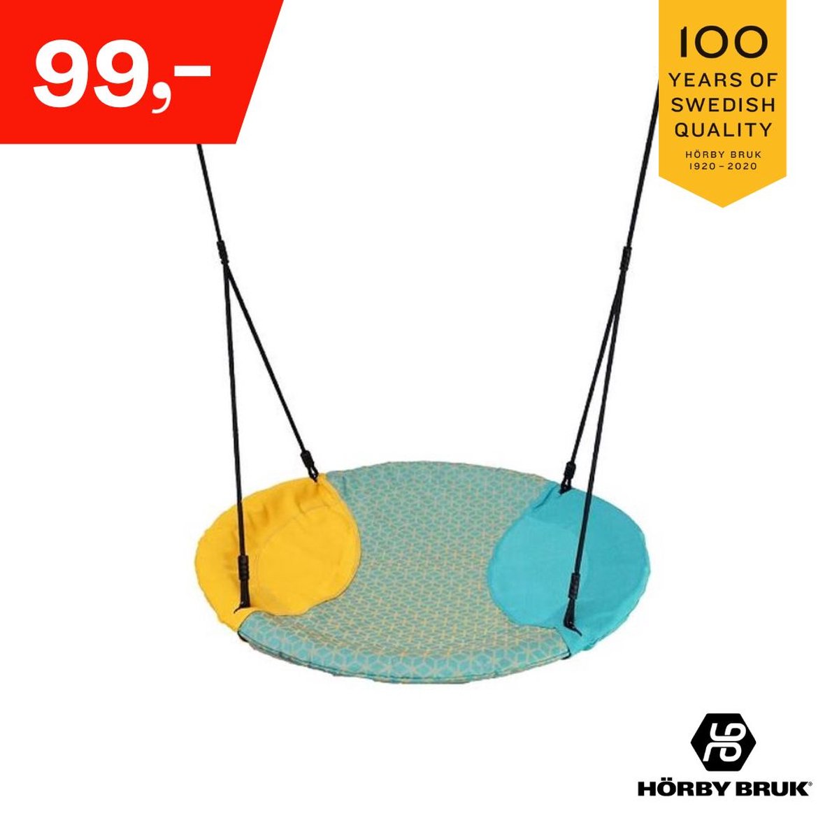 Hörby Bruk Nestschommel 100 Cm Touw/polyester Turquoise/geel