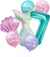 Cijfer ballon 7 Turquoise - Zeemeermin - Mermaid - Meermin - Ballonnen Pakket - Kinderfeestje - Helium Ballonnen - Snoes