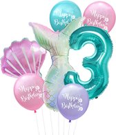 Cijfer ballon 3 - Zeemeermin - Mermaid - Meermin - Ballonnen Pakket - Kinderfeestje - Helium Ballonnen - Snoes