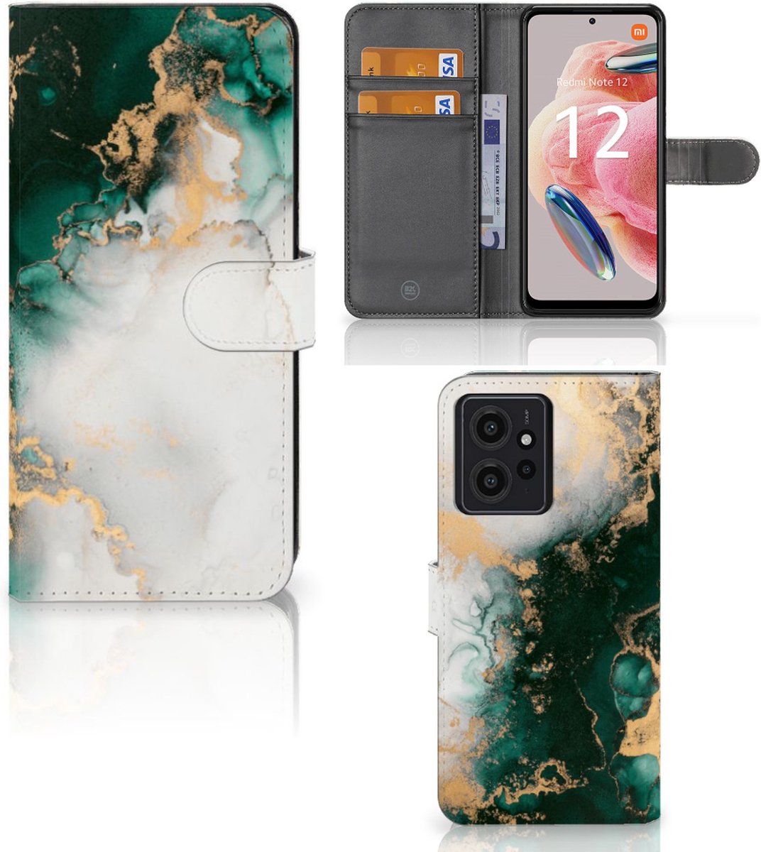 Bookcase voor Xiaomi Redmi Note 12 4G Marmer Groen