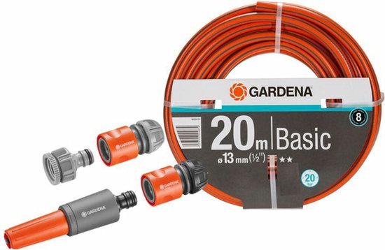 Tuinslang 13 mm 20 m Gardena met 3 accessoires, druk tot 20 bar, duurzame tuinslang voor tuinieren