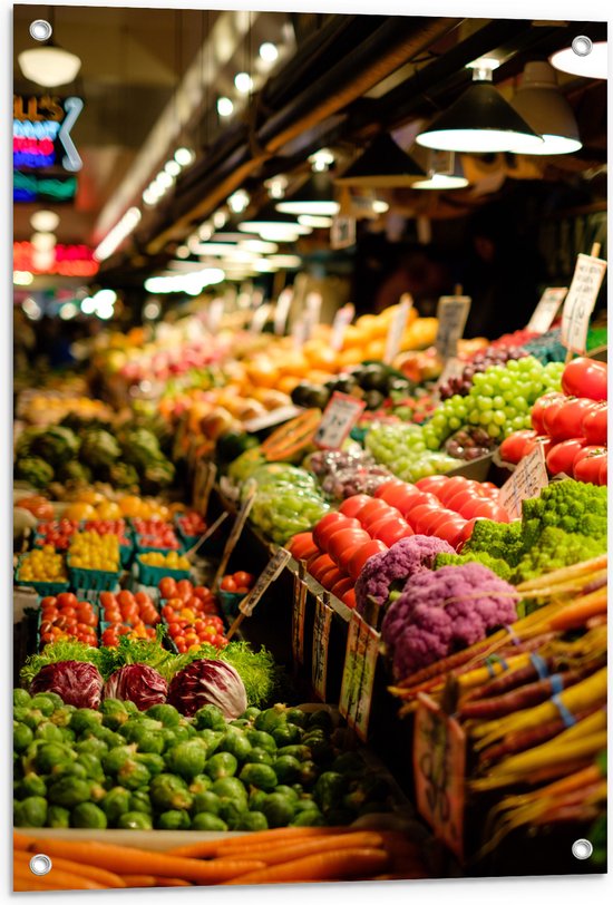 Tuinposter – Markt - Eten - Groente - Fruit - Kleuren - 60x90 cm Foto op Tuinposter (wanddecoratie voor buiten en binnen)