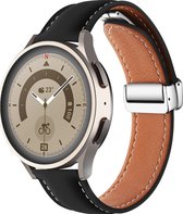 Bracelet de montre en cuir Mobigear adapté au bracelet Smartwatch Fermeture magnétique | Mobigear Stitched - Connexion universelle 20 mm - Zwart