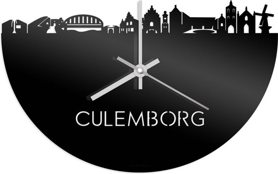 Skyline Klok Culemborg Zwart Glanzend - Ø 40 cm - Stil uurwerk - Wanddecoratie - Meer steden beschikbaar - Woonkamer idee - Woondecoratie - City Art - Steden kunst - Cadeau voor hem - Cadeau voor haar - Jubileum - Trouwerij - Housewarming -