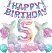 Snoes - Ballon en aluminium numéroté - Ballon 5 ans - Mega paquet sirène sirène comprenant guirlande - Anniversaire - Fille - Anniversaire fille - Happy anniversaire - Anniversaire 5 ans