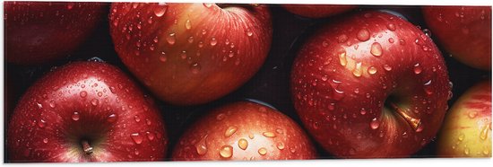 Vlag - Verse Rode Appels onder de Waterdruppels - 90x30 cm Foto op Polyester Vlag