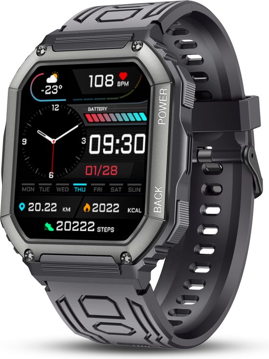 KR06 Smartwatch | Waterdicht | BT-oproep | 28 Sportmodi | Hartslag | Slaapmonitor | GPS | Lichtgewicht | 7-10 dagen batterij | 1.8 Inch IPS-scherm | Zwart
