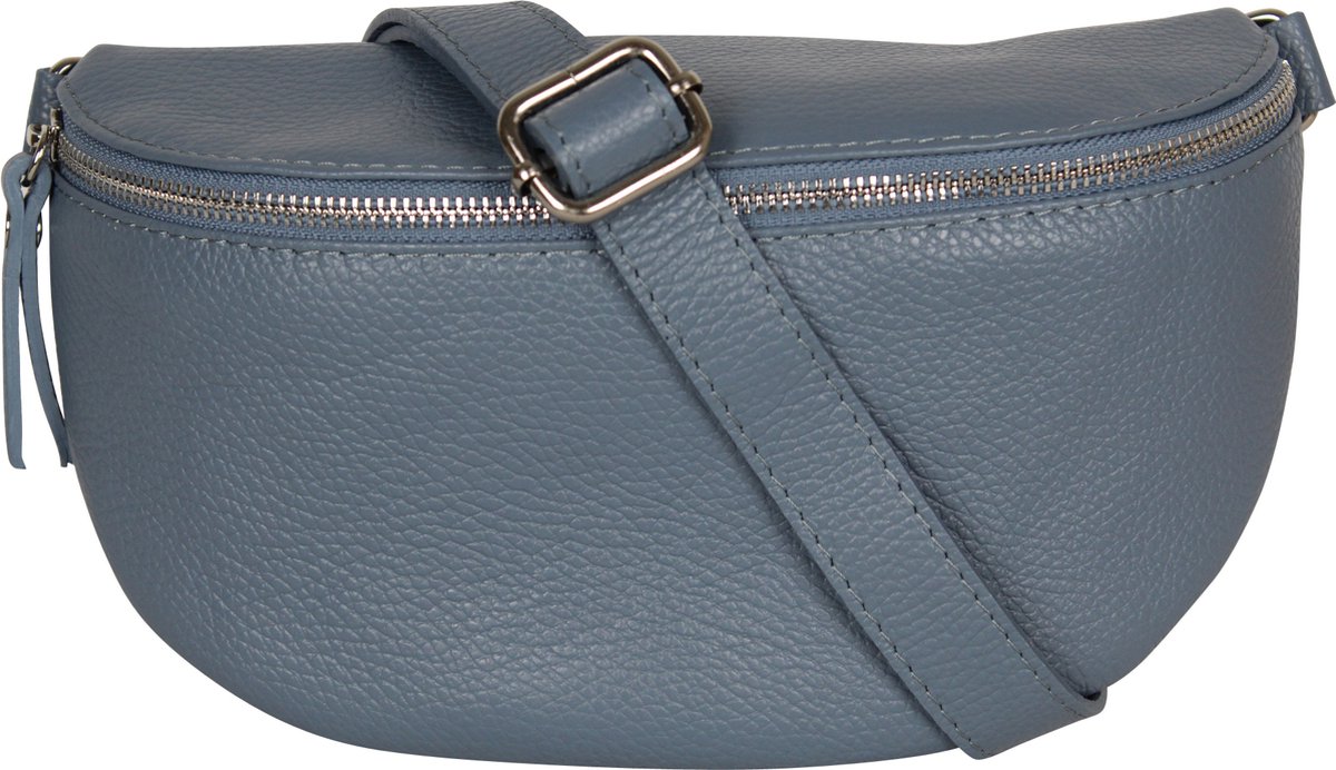 AmbraModa GLX1 - kleine heuptas buiktas crossbodytas, ideaal voor vakantie, reizen, uitgaan gemaakt van echt leer. IJsblauw donker