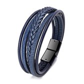 Sorprese armband - Luxury - armband heren - leer - blauw/bruin - zwarte sluiting - cadeau - Model I