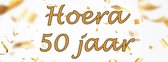 Spandoek Hoera 50 jaar - Gouden confetti - Abraham - Sarah - 150 x 50 cm - met ringen - Banier- PVC - Banner - Verjaardag - indoor en outdoor – Geveldoek
