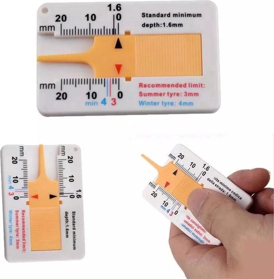 Profieldieptemeter voor banden, profielmeter, dieptemeter, gereedschap voor autobanden, profieldieptemeter 0-20 mm, kunststof