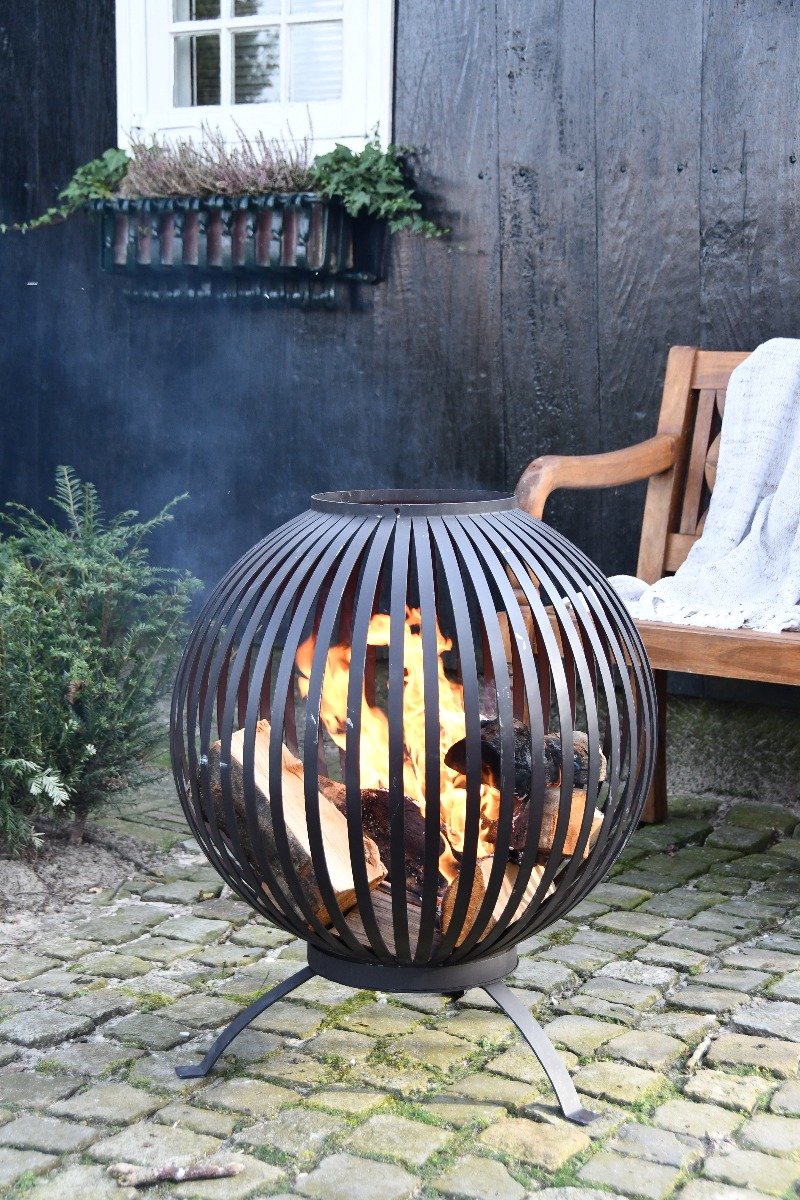 Esschert Design Boule de feu Rayures - Noir
