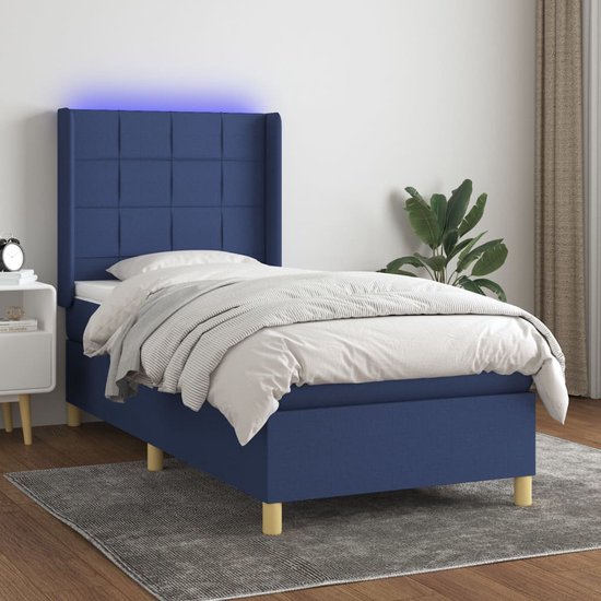 vidaXL-Boxspring-met-matras-en-LED-stof-blauw-100x200-cm