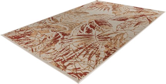 Lalee Capri - Tapis - Plein air - Usage extérieur - Aspect sisal - Flatwave - jardin - tapis - Moquette - Moquette - 120x170 cm - Feuille beige rouge