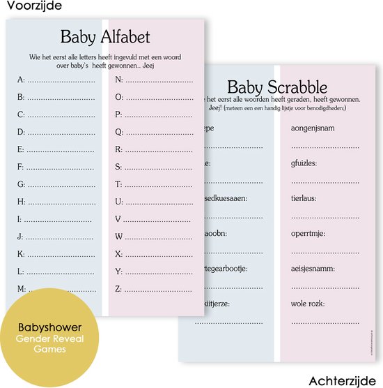 BSG321 - Babyshower invulkaarten (20 stuks) - Babyshower invulkaarten - Oh Baby - Babyshower versiering - Babykaarten - Babyvoorspellingen - Babyshower - Babyshowerspelletjes - Spelletje - Gender Reveal - Invulkaarten - baby alfabet - baby scrabble