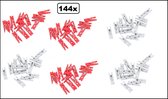 144x Mini houten knijpers rood en wit - feest party huwelijk kaart knijpers foto knijpers