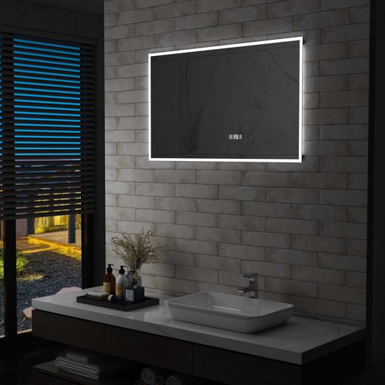 vidaXL Miroir de salle de bain LED avec capteur tactile et affichage de l'heure 100x60 cm