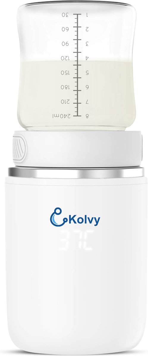 Kolvy® Flessenwarmer voor Onderweg - Intelligente Flesverwarmer - Bottle Warmer - 4 Temperatuurniveaus - Draadloos - Inclusief 3 Adapters - USB Oplaadbaar - Kolvy