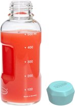 Glazen fles / drinkfles to go van borosilicaatglas met schaal - blauwe sluiting, 500 ml