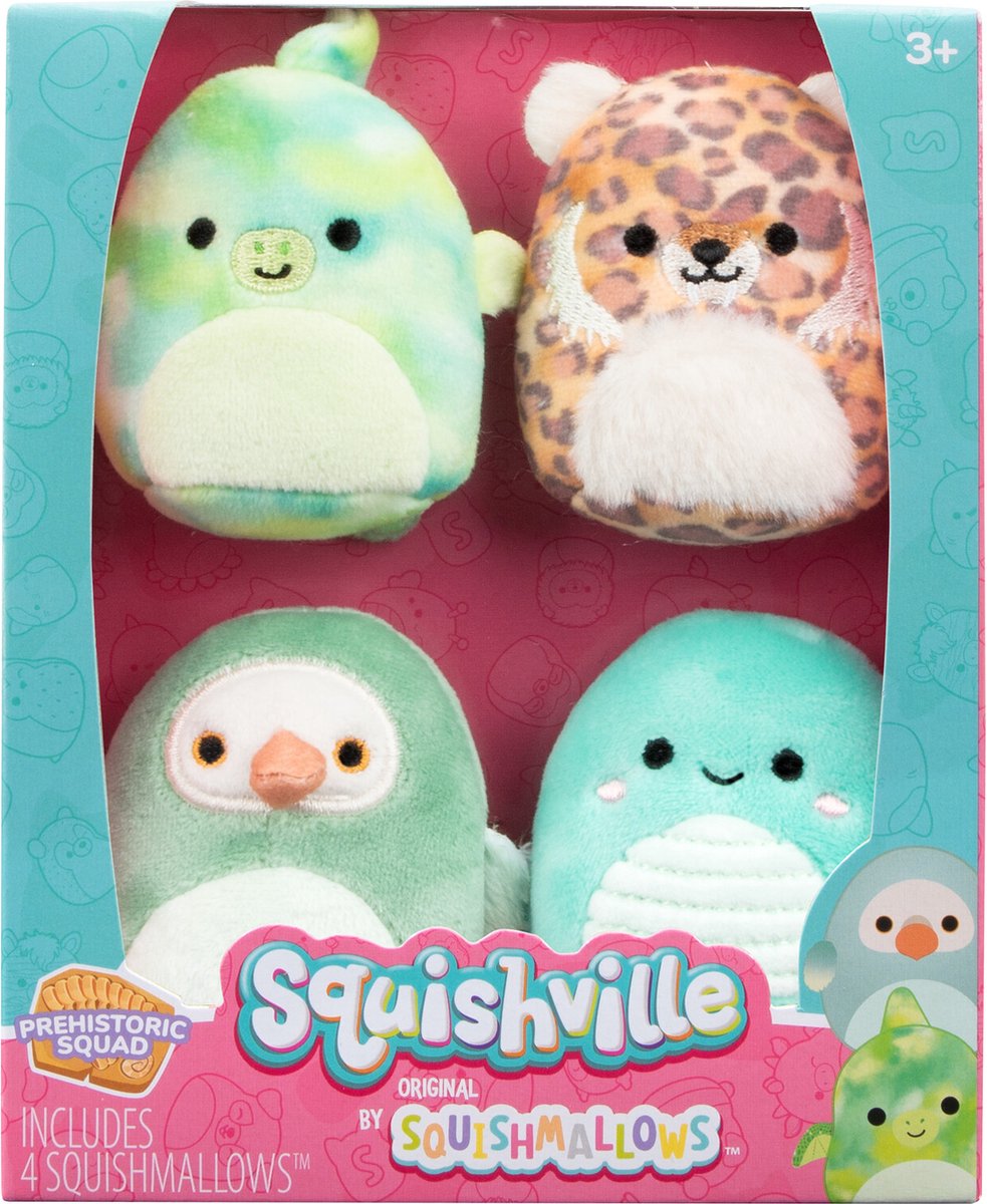 Squishville Prehistorische Squad – Set Van 4 Mini-squishmallows Van 5 Cm: Cherie, Decker, Fletcher & Nessie, Superzacht En Verzamelbaar