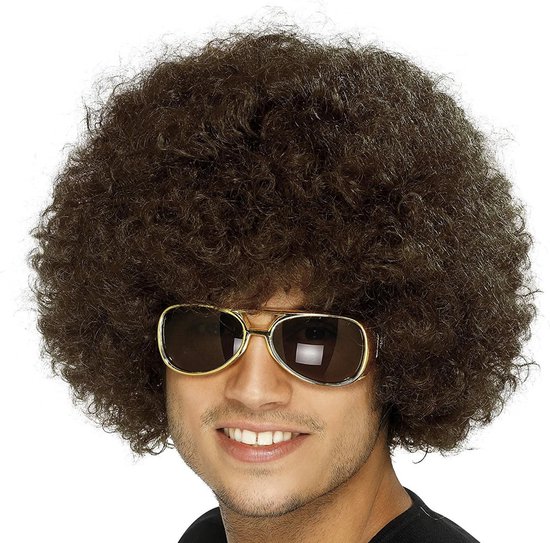 Smiffys Carnaval verkleed Mega afro pruik - bruin - krullen - dames en heren - Seventies - disco - jaren 70 - 70s