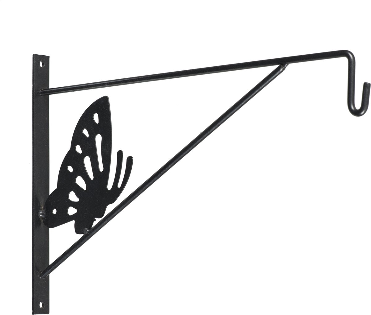 Muurhaak / plantenhaak antraciet met vlinder - geplastificeerd verzinkt staal - 24 x 35 cm - hanging basket haak - Nature